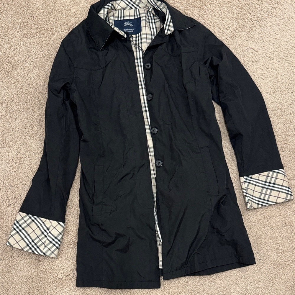Burberry Black Trench Coat with Plaid Lining